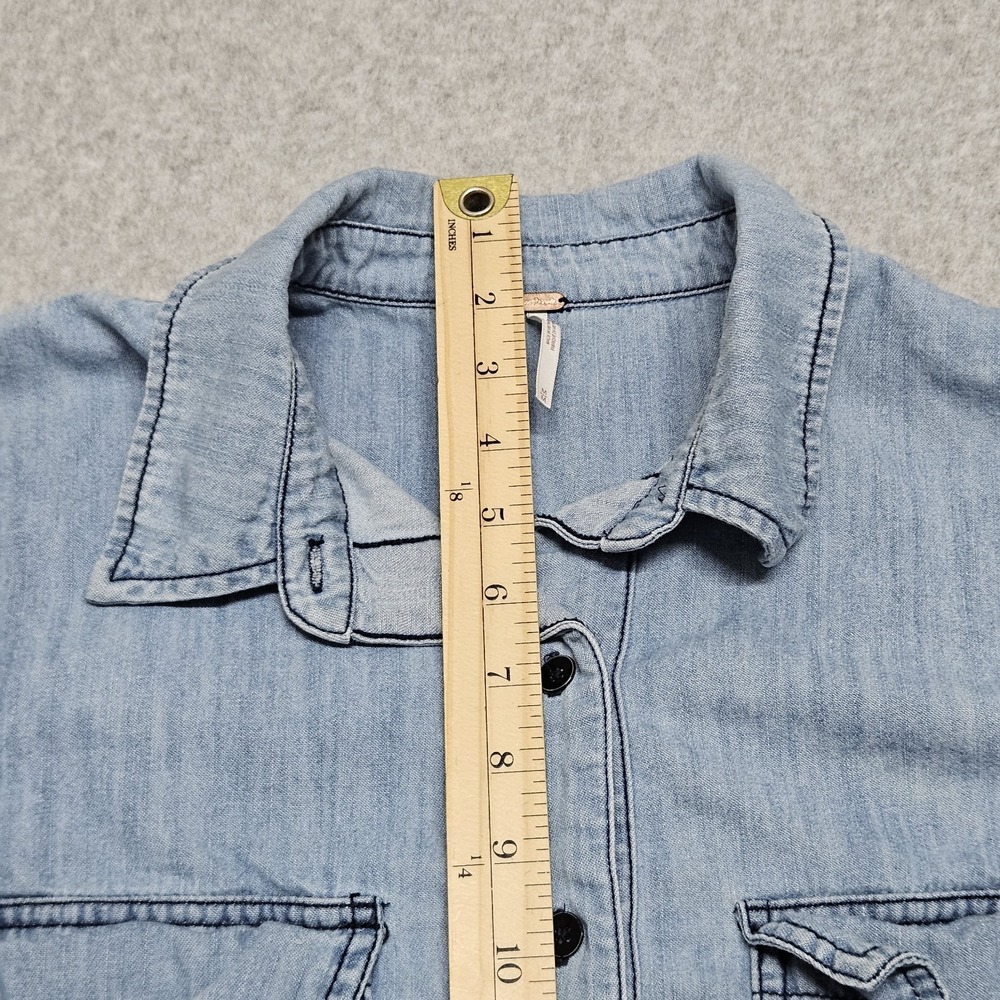 Free People Women's Sz M Denim Button Up Long Sleeve Shirt - Picture 8 of 11